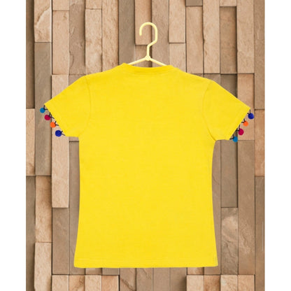 Girl's Casual Short Sleeve Printed Cotton T-Shirt (Yellow)