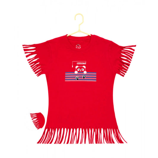Girl's Casual Short Sleeve Printed Cotton T-Shirt (Red)