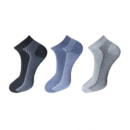 3_Pair Set Unisex Casual Cotton Printed Ankle Length Socks (Multicolor)