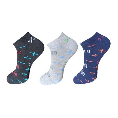 3_Pair Set Unisex Casual Cotton Printed Ankle Length Socks (Multicolor)
