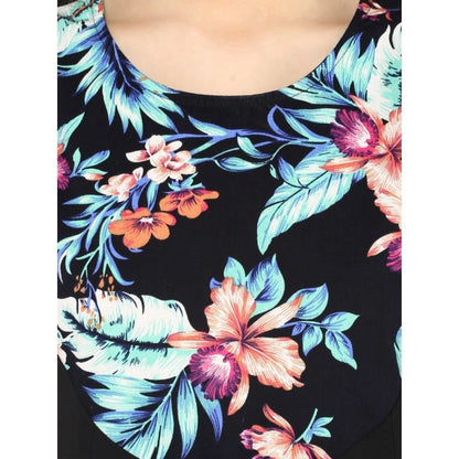 Women's Polyester Printed Sleeveless Above Knee Dress (Black - Multicolor)