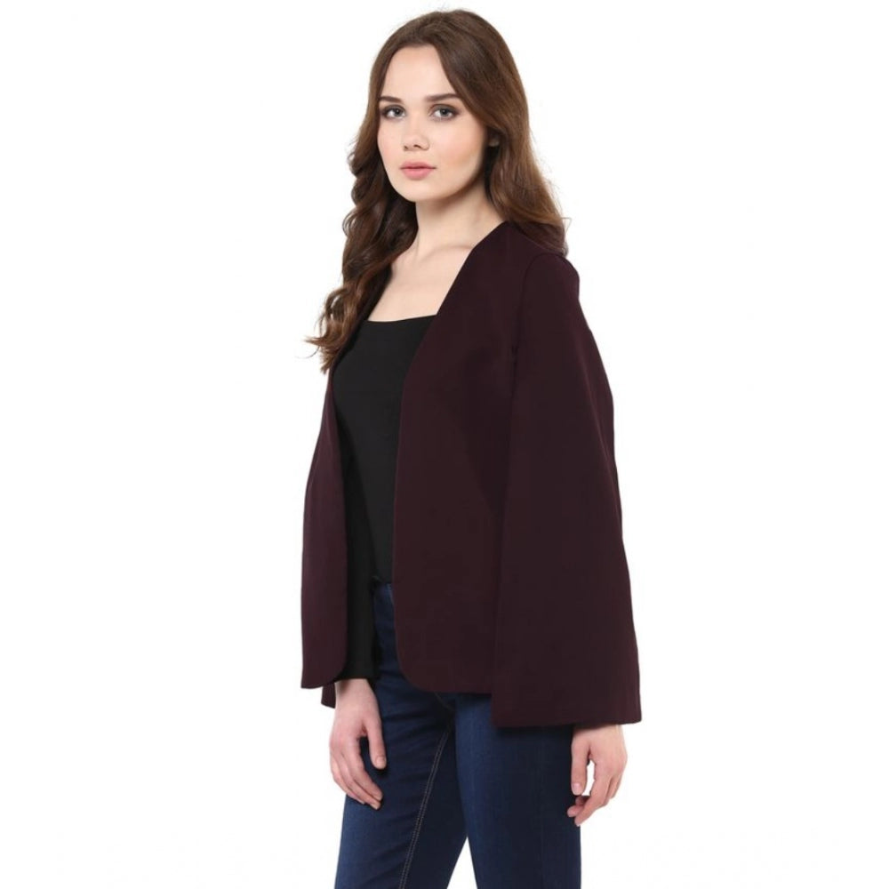 Women's Polyester Solid Cape Sleeve Blazer (Wine)