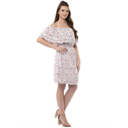 Women's Rayon Floral Half Sleeve Above Knee Dress (Multicolor)