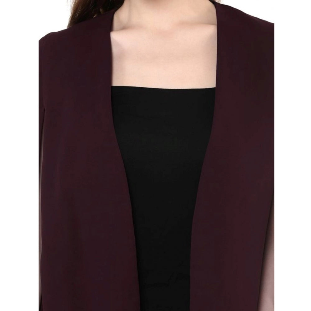 Women's Polyester Solid Cape Sleeve Blazer (Wine)