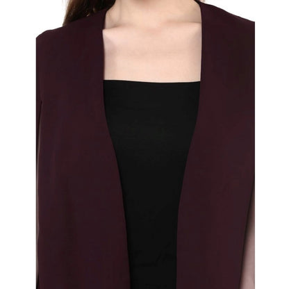 Women's Polyester Solid Cape Sleeve Blazer (Wine)