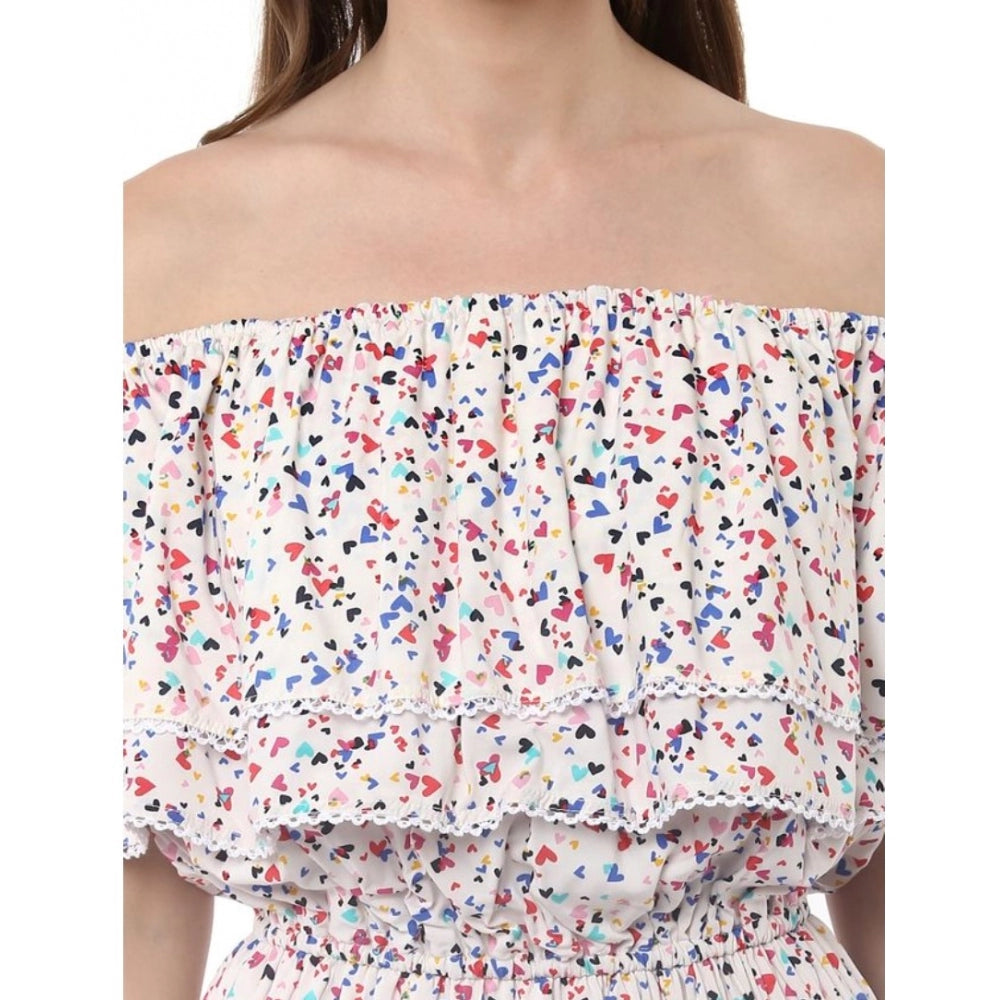 Women's Rayon Floral Half Sleeve Above Knee Dress (Multicolor)