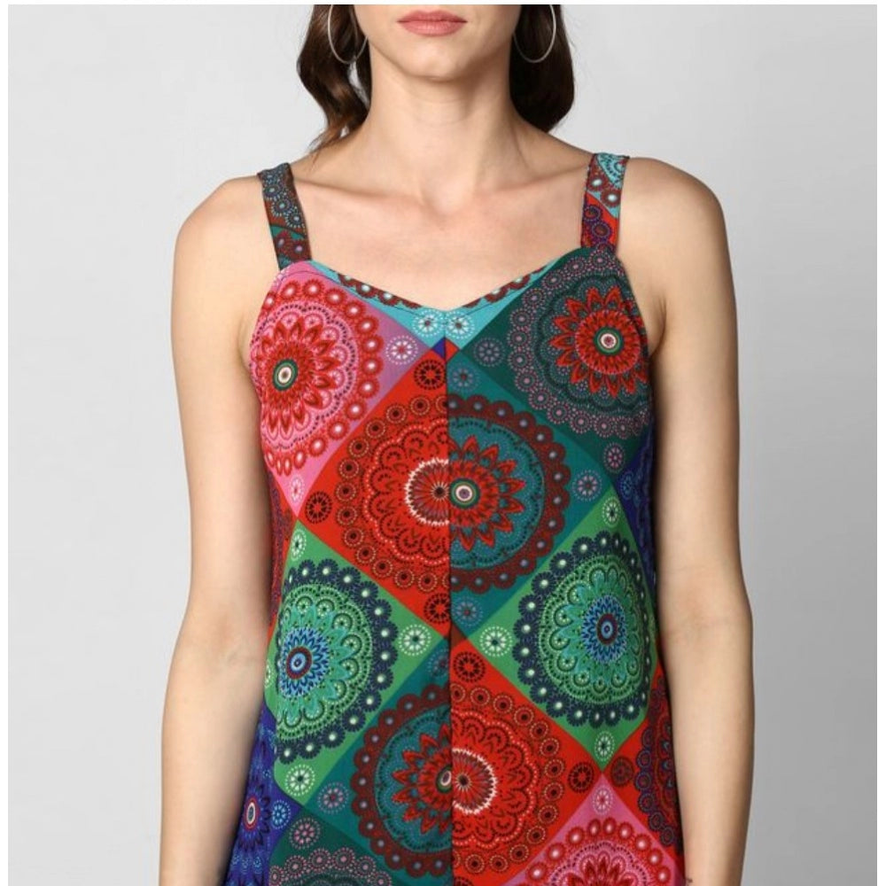 Women's Polyester Asymmetrical Shoulder Straps Knee-Length Dress (Multicolor)