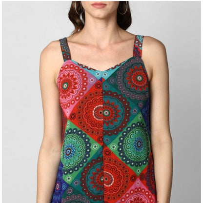 Women's Polyester Asymmetrical Shoulder Straps Knee-Length Dress (Multicolor)