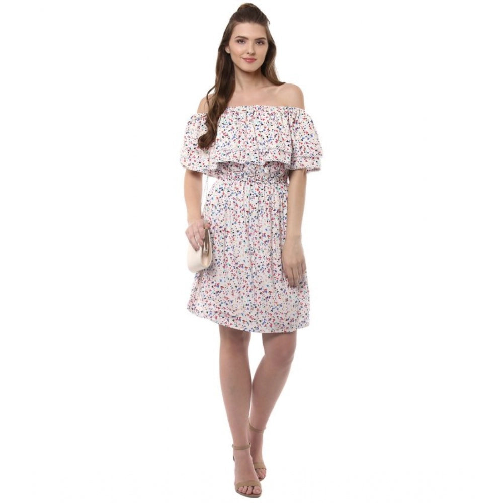 Women's Rayon Floral Half Sleeve Above Knee Dress (Multicolor)