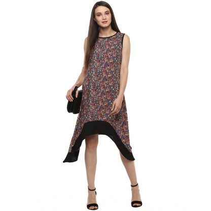 Women's Polyester Printed Sleeveless Knee-Length Dress (Multicolor)