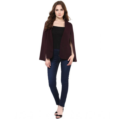 Women's Polyester Solid Cape Sleeve Blazer (Wine)