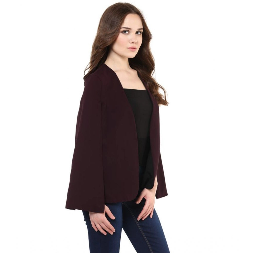 Women's Polyester Solid Cape Sleeve Blazer (Wine)