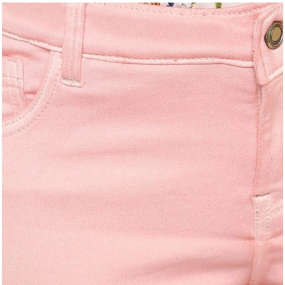 Women's Denim Solid Buttoned Jeans (Pink)