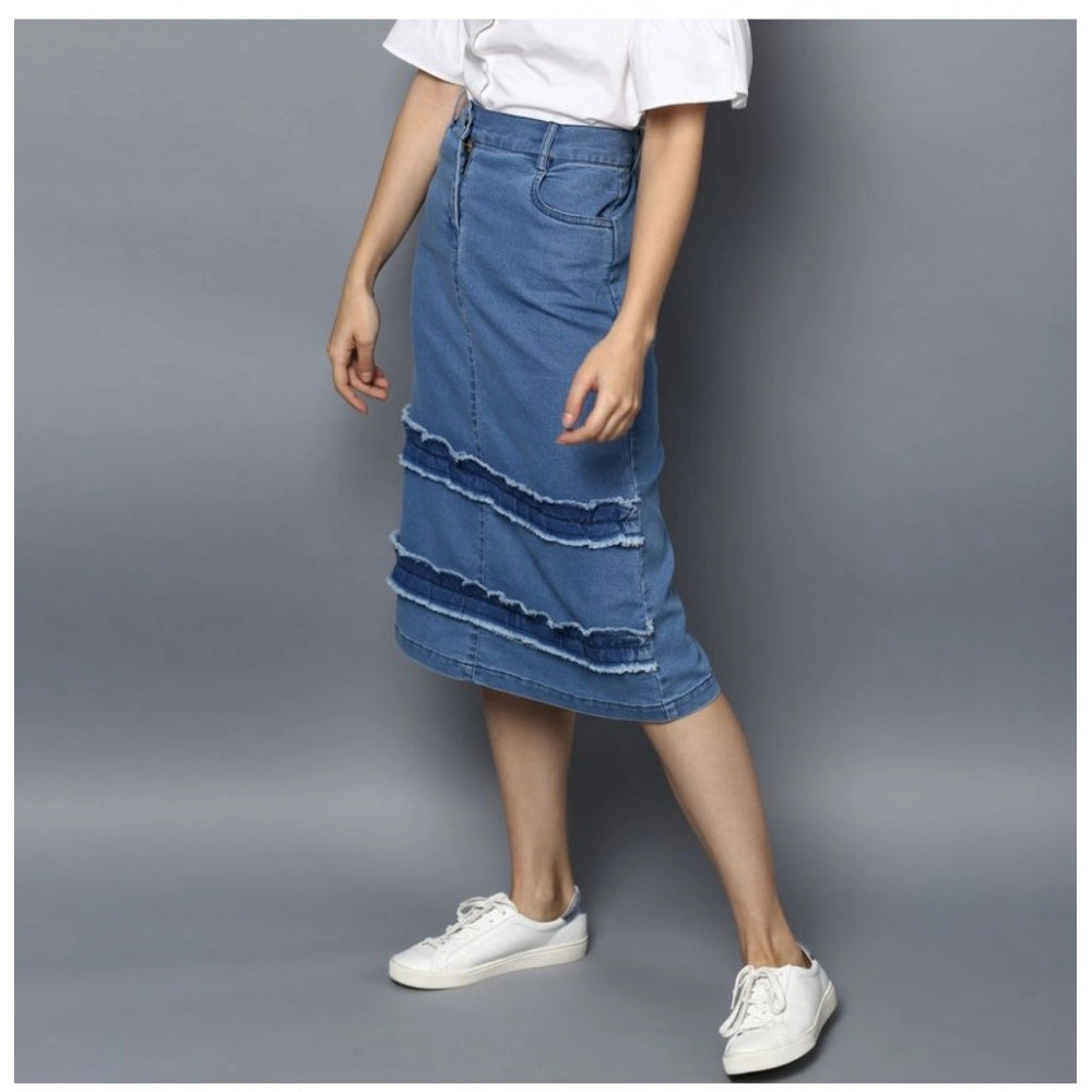 Women's Denim Washed Buttoned Skirt (Blue)