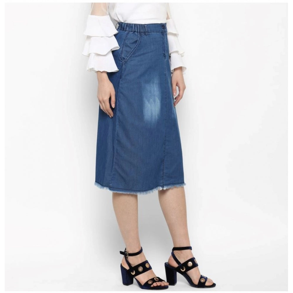 Women's Denim Washed Buttoned Skirt (Blue)