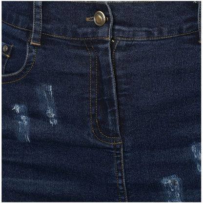 Women's Denim Distressed Buttoned Skirt (Blue)