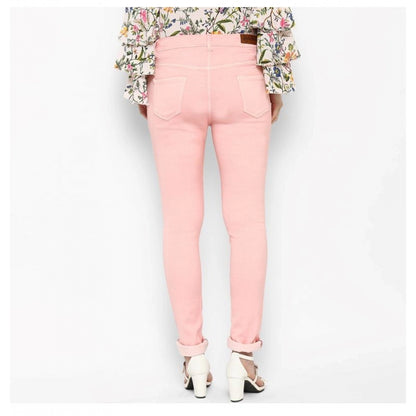 Women's Denim Solid Buttoned Jeans (Pink)