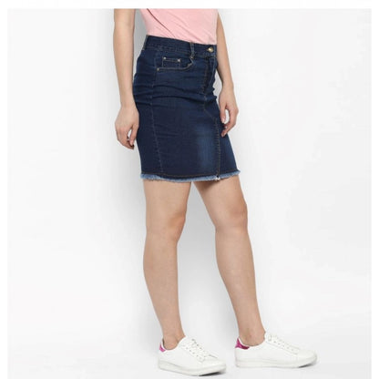 Women's Denim Stitching Pattern Buttoned Skirt (Blue)