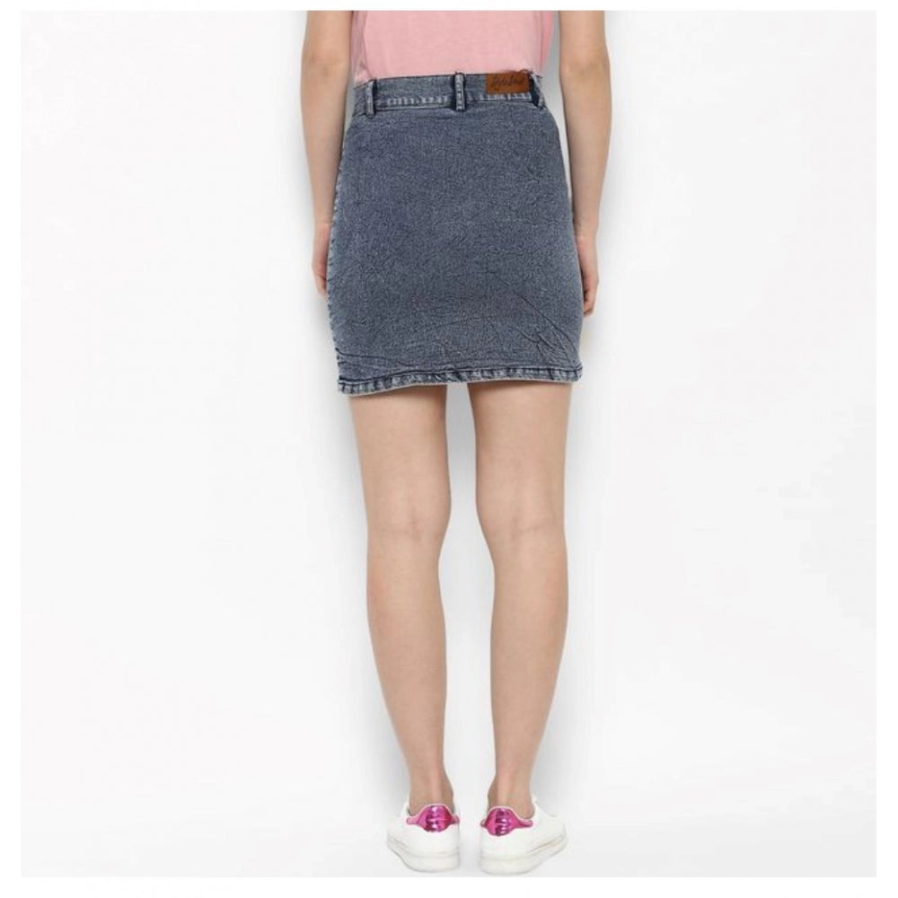 Women's Denim Tie Up Buttoned Skirt (Blue)