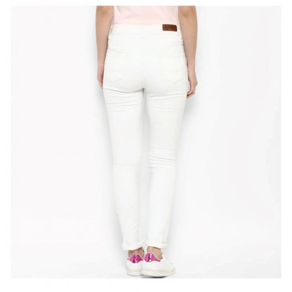 Women's Denim Solid Buttoned Jeans (White)