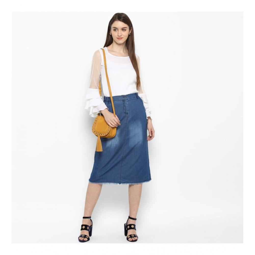 Women's Denim Washed Buttoned Skirt (Blue)