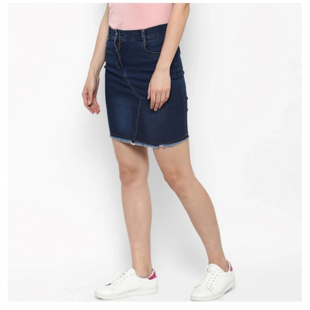 Women's Denim Stitching Pattern Buttoned Skirt (Blue)