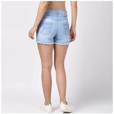 Women's Denim Solid Buttoned Shorts (Blue)