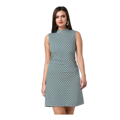 Women's Polyester Striped Sleeveless Above Knee Dress (Green)