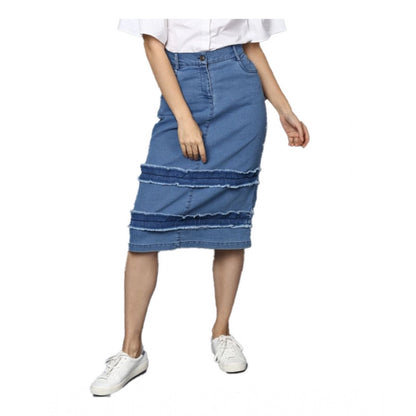 Women's Denim Washed Buttoned Skirt (Blue)