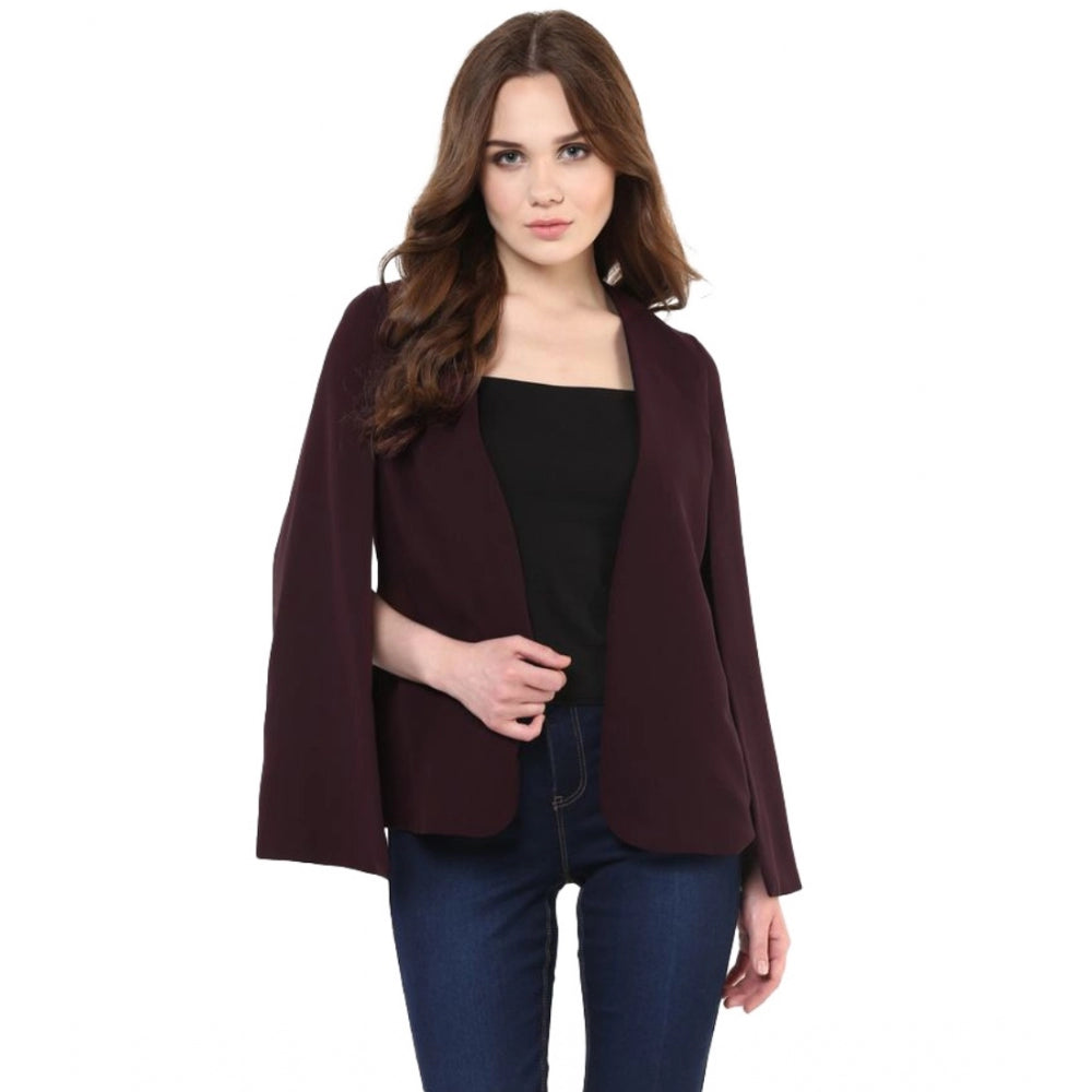 Women's Polyester Solid Cape Sleeve Blazer (Wine)