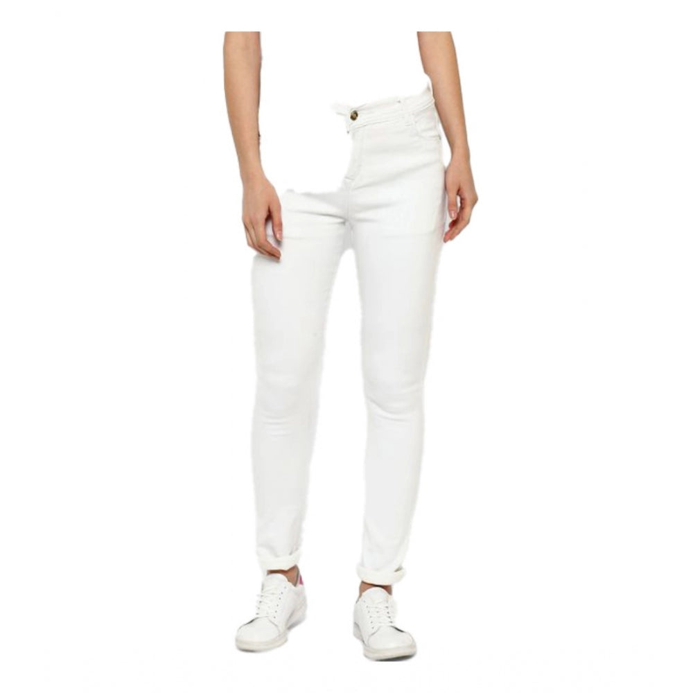 Women's Denim Solid Buttoned Jeans (White)