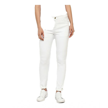 Women's Denim Solid Buttoned Jeans (White)