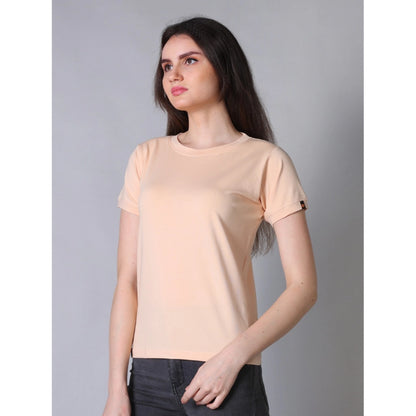 Women's Cotton Blended Solid Round Neck Half Sleeve T-Shirt (Peach)