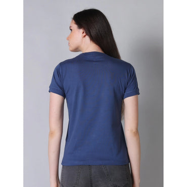 Women's Cotton Blended Solid Round Neck Half Sleeve T-Shirt (Blue)