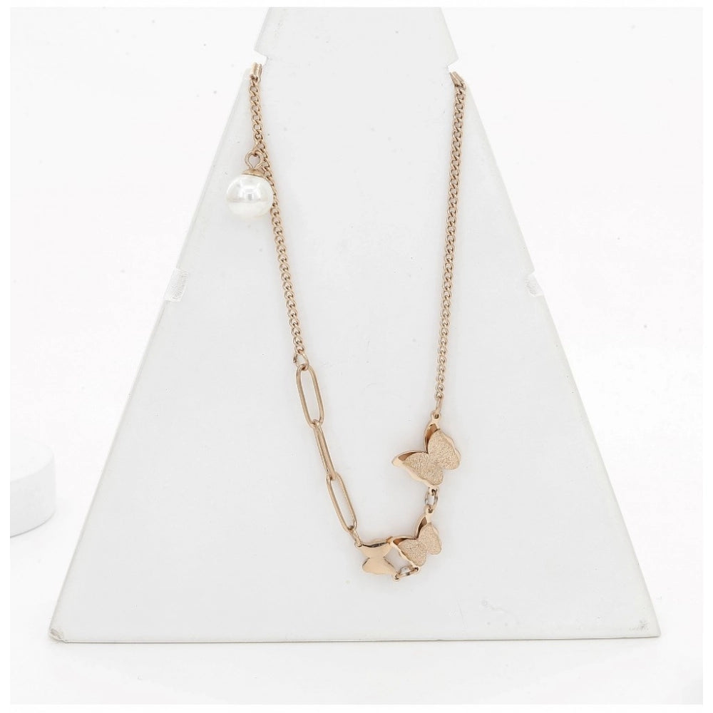Women's Stainless Steel Butterfly Pendent Delicate Chain (Gold Plated)
