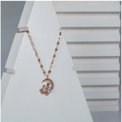 Women's Stainless Steel Moon Pendent Delicate Chain (Gold Plated)