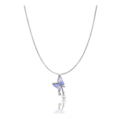 Women's Stainless Steel Butterfly Dailywear Pendent Delicate Chain (Silver Plated)