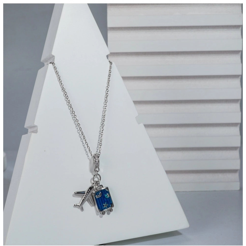 Women's Stainless Steel Airplane Design Pendent Delicate Chain (Silver Plated)