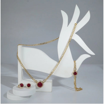 Women's Stainless Steel Red Color Golden Chain Western Combo Jewelry (Gold Plated)