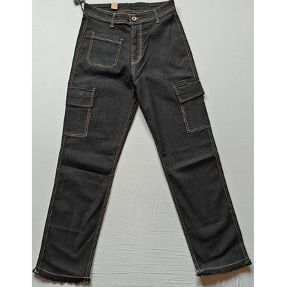 Women's Cotton Blended Solid Cargo Straight Fit (Black)