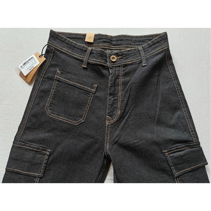 Women's Cotton Blended Solid Cargo Straight Fit (Black)