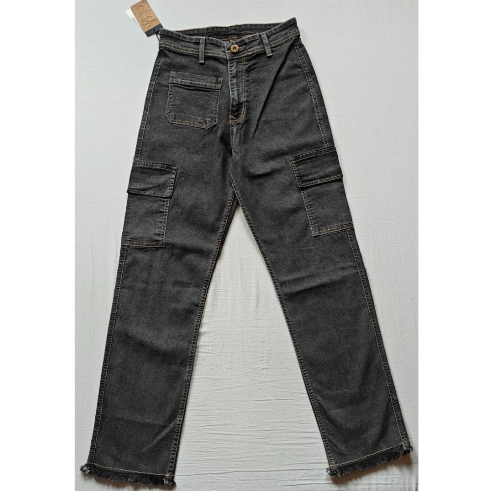 Women's Cotton Blended Solid Cargo Straight Fit (Grey)