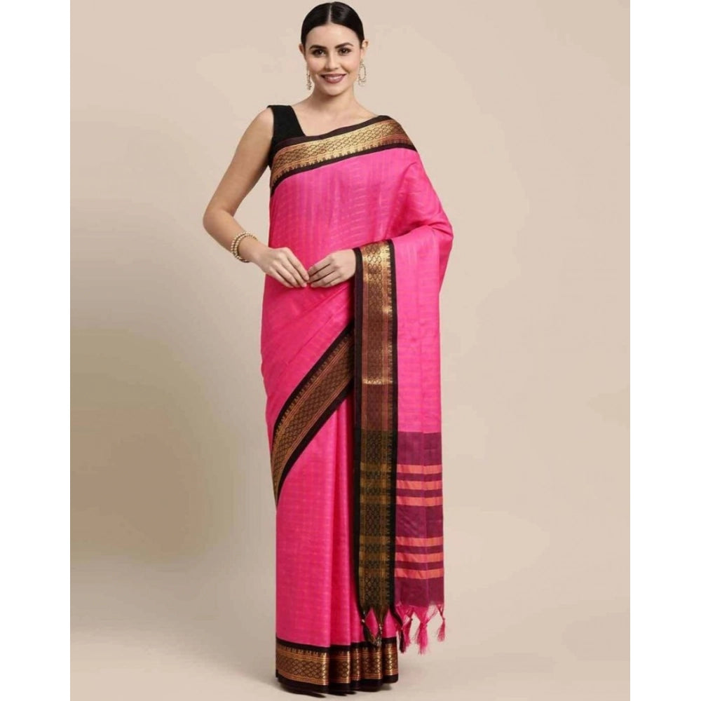 Women's Cotton Silk Checkered Saree With Unstitched Blouse 5.5Mtr (Rani Black)