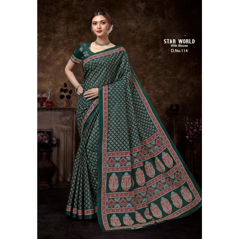 Women's Cotton Printed Saree With Unstitched Blouse 5.5Mtr