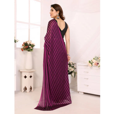 Women's  Black Berry Striped Ready-to-Wear Saree With Unstitched Blouse 5.5 Mtr (Purple-Black)
