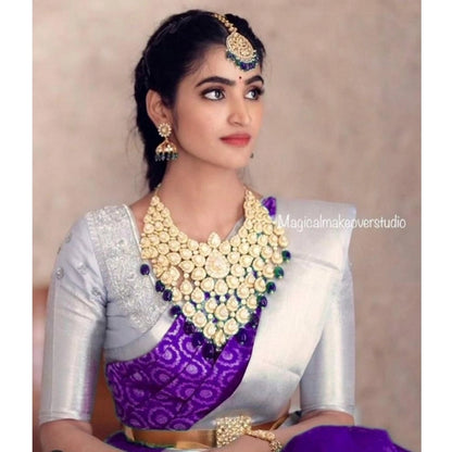 Women's Soft Lichi Silk Printed Saree With Unstitched Blouse 5.5Mtr (Purple)