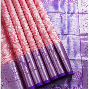 Women's Soft Lichi Silk Printed Saree With Unstitched Blouse 5.5Mtr (Purple)