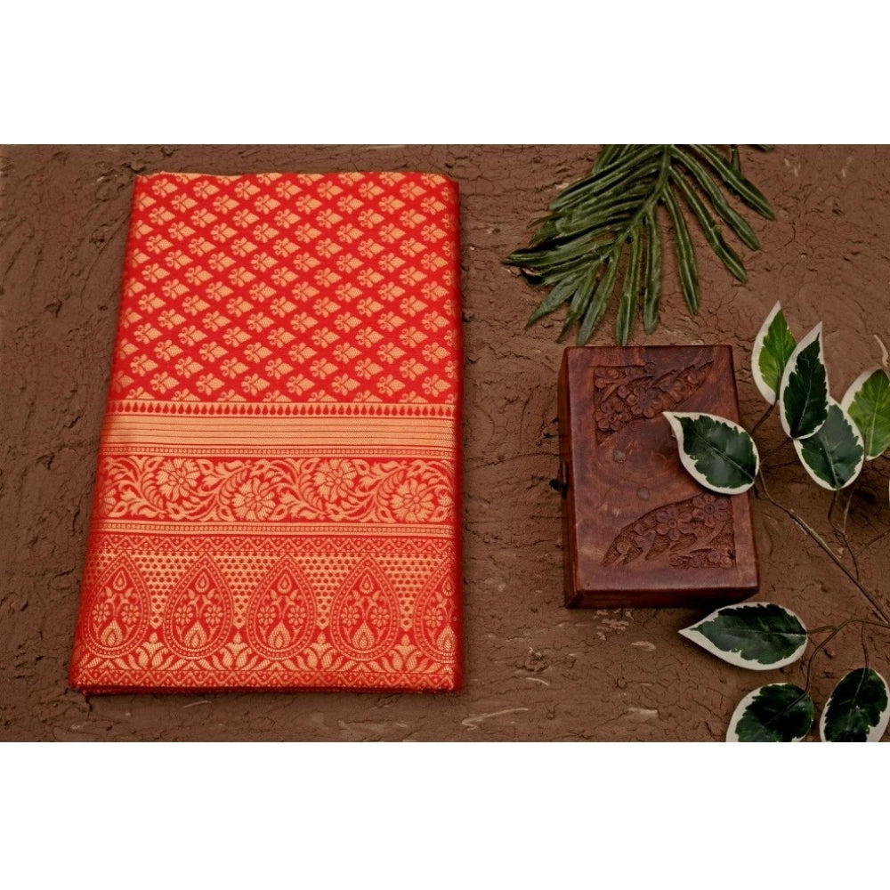 Women's Soft Lichi Silk Printed Saree With Unstitched Blouse 5.5Mtr (Red)