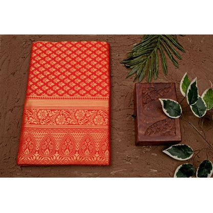 Women's Soft Lichi Silk Printed Saree With Unstitched Blouse 5.5Mtr (Red)