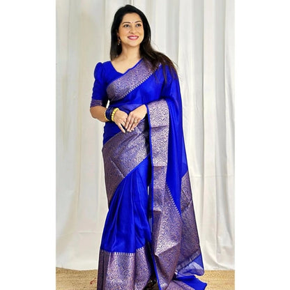 Women's Soft Lichi Silk Solid Saree With Unstitched Blouse 5.5Mtr (Blue)